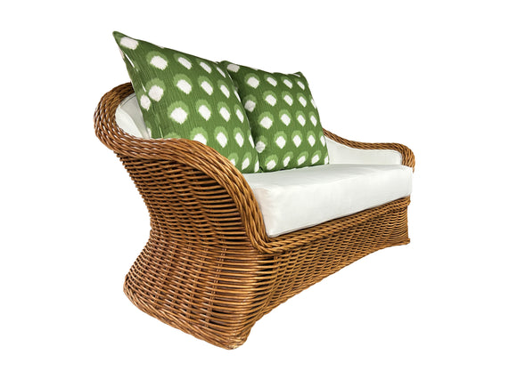 AVAILABLE NOW: Vintage reupholstered  Ficks Reed loveseat